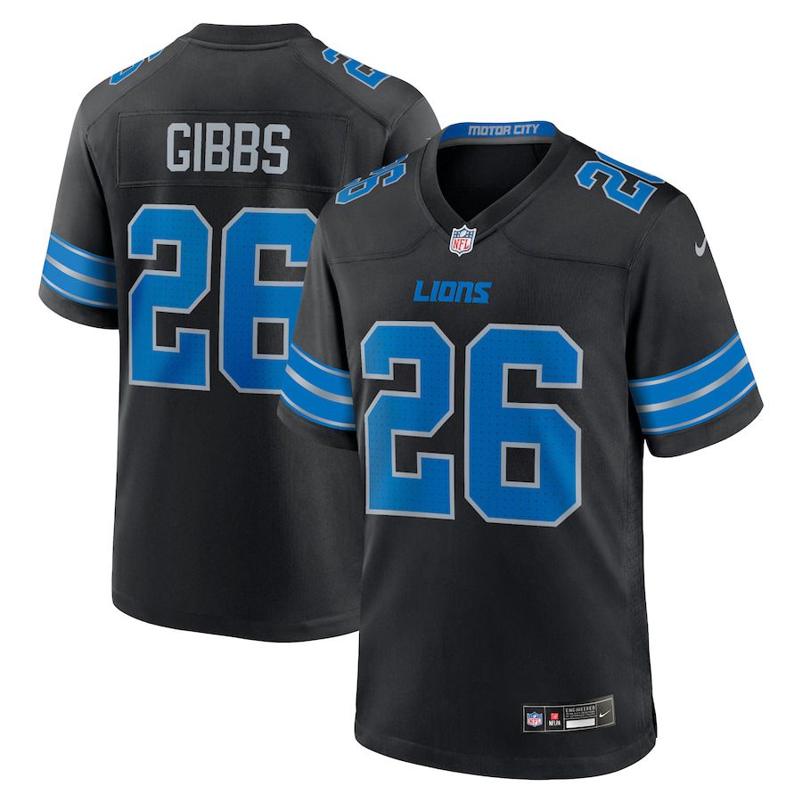 Men Detroit Lions 26 Jahmyr Gibbs Nike Black 2nd Alternate Game NFL Jersey